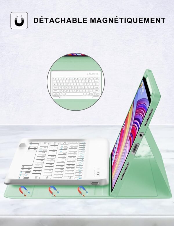 FOGARI Clavier pour Redmi Pad Pro 12.1 | Coque Clavier pour Xiaomi Pad POCO 12.1 Pouces 2024, AZERTY Français Clavier Détachable Bluetooth pour Redmi Pad Pro 12.1'', Vert Clair – Image 4