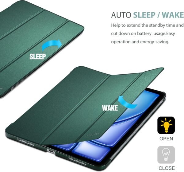 ProCase Coque pour iPad Air 11 Pouces (M3) 2025/(M2) 2024, Air 5ème 2022/4ème 2020 10.9 Pouces, Étui de Protection Anti-Chute, Rabat Magnétique Stable -Vert Nuit – Image 7