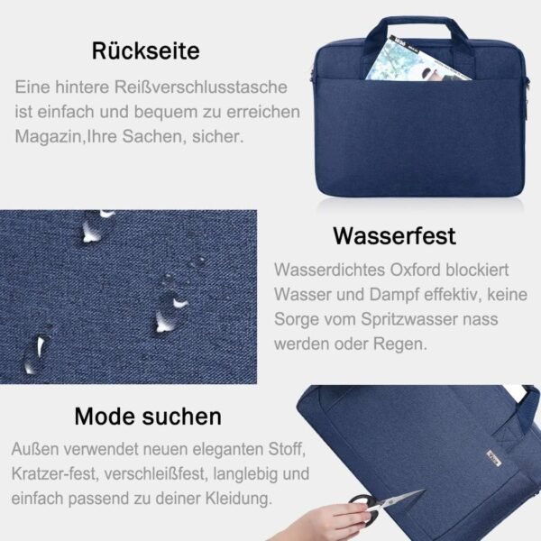 Voova Grand Sacoche pour Ordinateur Portable 14 15 15.6 16 pouces Sac à bandoulière Sac à main pc 30% de Capacité en Plus Compartiments Durable Épais Imperméable peut être Placé sur la Valise Bleu – Image 4