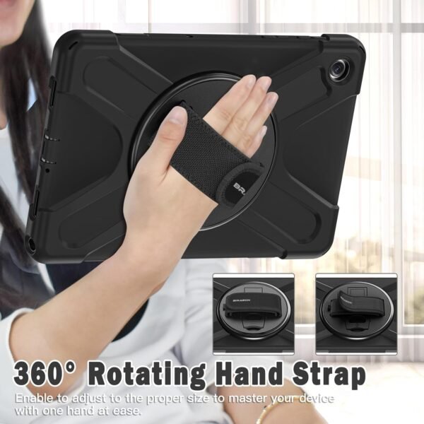 BRAECN pour Coque Samsung Galaxy Tab A9+ Plus 11 Pouces 2023, Étui de Robuste avec Film Protection, Support Rotatif à 360°et Dragonne, Bandoulière, Résistant Housse pour SM-X210/X216/X218, Noir – Image 3