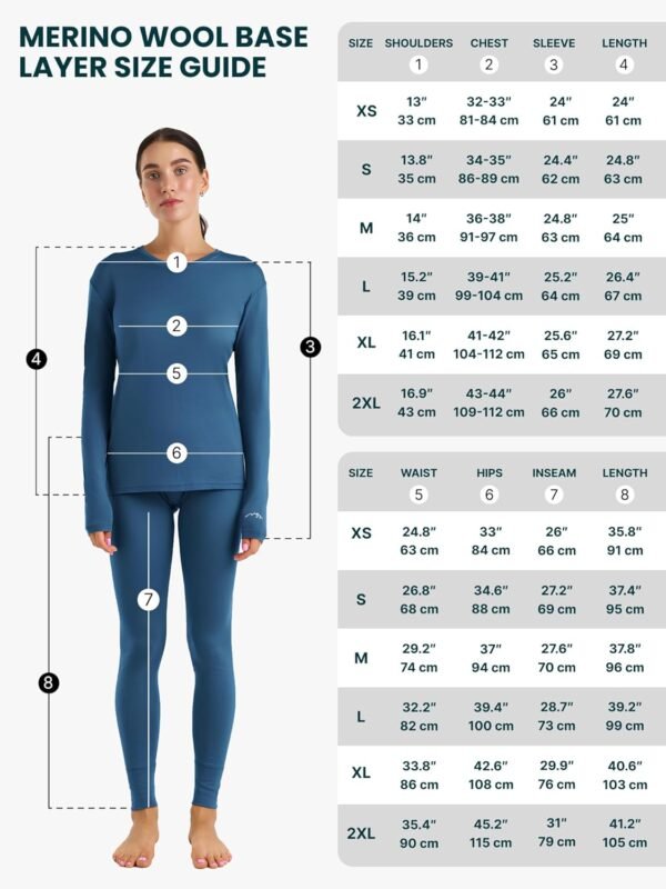 Merino.Tech Vetement Femme Ensemble Laine Merinos - 100% Merino Wool Haut et Bas avec Chaussettes Lourd, Moyen, Léger – Image 7