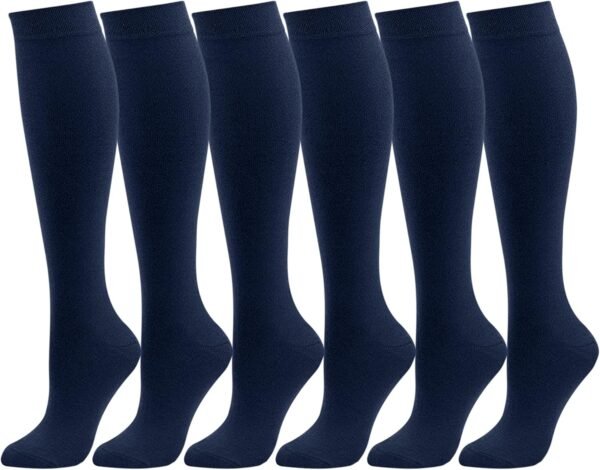 HiFEN® Lot de 6 paires de chaussettes hautes en coton extra longues et lisses pour femme/fille