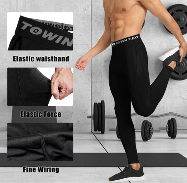 Towintec Pantalon de Compression pour Hommes Séchage Rapide Baselayer Long Sport léger Respirant Leggings Pantalon de Course Tight et Extensible Caleçons de Collant Basketball Fitness Jogging – Image 2