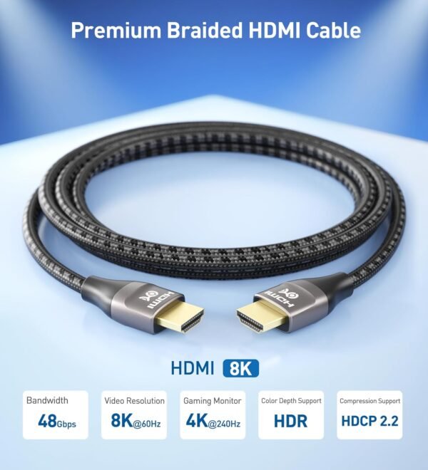 Cable Matters - Câble HDMI Ultra 8K 48 Gbit/s avec connecteurs métalliques et Gaine tressée – Compatible 8K 120 Hz et HDR pour PS5, Xbox Series X/S, RTX3080 / 3090, RX 6800/6900 Apple TV– 2 m – Image 2