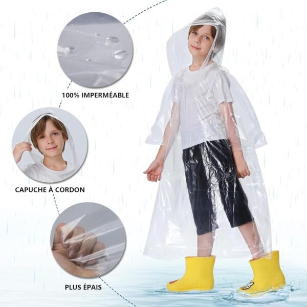 Newbyinn Poncho Pluie Imperméable, 6 Pièces adulte, 4 Pièces enfant, cape de pluie capuche femme homme velo randonnée camping festival – Image 5
