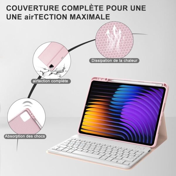 IVEOPPE Clavier Xiaomi Pad 7/7 Pro 11.2", Coque Clavier Xiaomi Pad 7/7 Pro, Rechargeable Clavier Français AZERTY Détachable pour Xiaomi Pad 7/7 Pro 11.2", Rose – Image 7