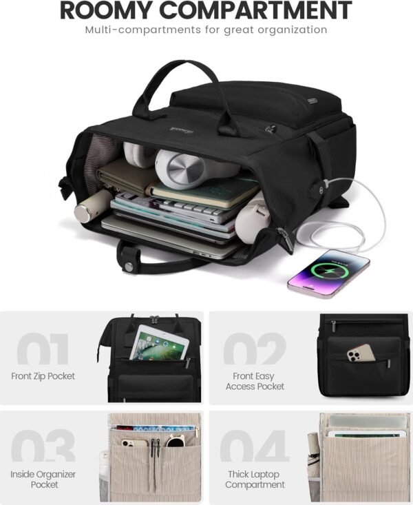 LOVEVOOK Sac à Dos d'Écolier pour Adolescentes et Filles, Ordinateur Portable 17,3", Sac d'École, de Travail et de Voyage, Noir – Image 3
