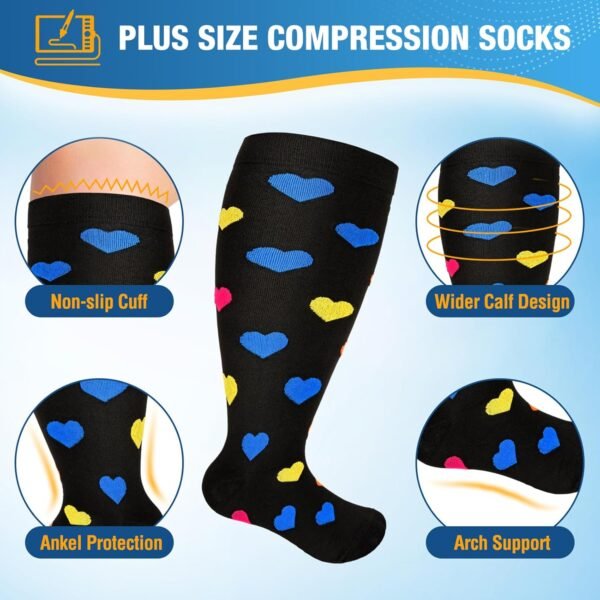 NEWIROVE 4Paires Chaussettes Compression Grande Taille Chaussettes Contention Homme Femme Bas De Contention Sport Chaussettes De Compression Pour Avion Voyage Grossesse – Image 2