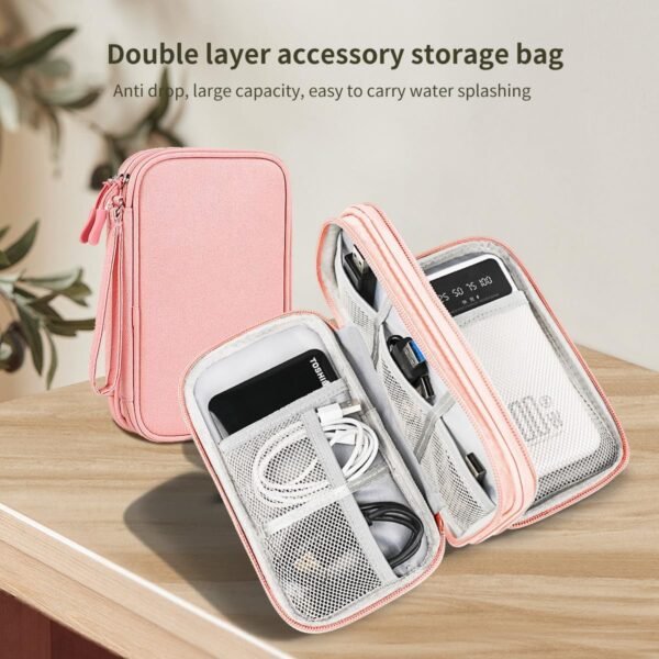Sac de Rangement Câble, Portable Organisateur Accessoires Électronique, Pochette Câble de Voyage,Sac de Cable Organizer Portable, Tech Pouch de USB Câbles, Carte SD Rose – Image 6