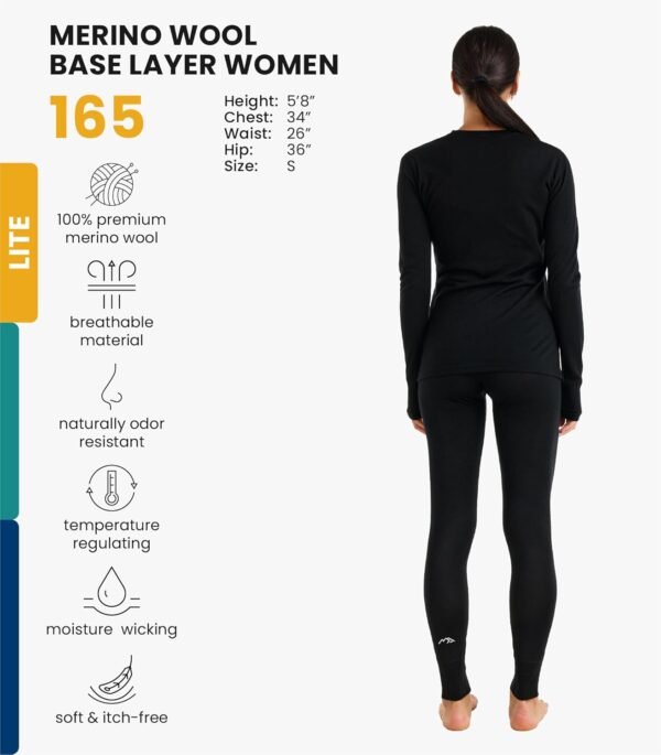 Merino.Tech Vetement Femme Ensemble Laine Merinos - 100% Merino Wool Haut et Bas avec Chaussettes Lourd, Moyen, Léger – Image 2