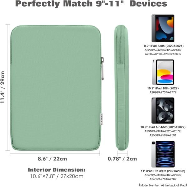 MoKo 9-11 Pouces Tablette Housse Sac de Transport pour New 11" iPad Air M3, iPad A16 2025, iPad Pro 11 M4, Air 5/4/3, iPad 10/9/8th Gen, Tab S8/S9 11", Bodhi Verte – Image 2