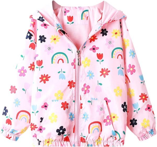 Bluesaly Veste d'extérieur à capuche pour filles - Coupe-vent - Manches longues - Protection solaire - Anti-buée - Vêtements pour bébé fille - Fermeture éclair - Léger et doux - Âge : 1 à 7 ans