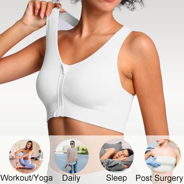 Lemef Soutien-gorge de sport à fermeture éclair sur le devant - Soutien-gorge de compression post-opératoire sans fil pour femme - Dos nageur – Image 6
