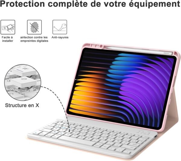 IVEOPPE Clavier Xiaomi Pad 7/7 Pro 11.2", Coque Clavier Xiaomi Pad 7/7 Pro, Rechargeable Clavier Français AZERTY Détachable pour Xiaomi Pad 7/7 Pro 11.2", Rose – Image 6