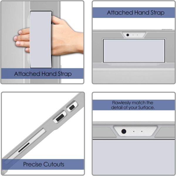 MoKo Coque Compatible Avec Microsoft Surface Pro 7 / Pro 6/Pro 5/Pro 2017/Pro 4/Pro LTE, Étui de Protection Robuste Tout-en-Un avec Porte-Stylo, Bracelet, Compatible Avec Clavier QWERTY - Gris Argenté – Image 7