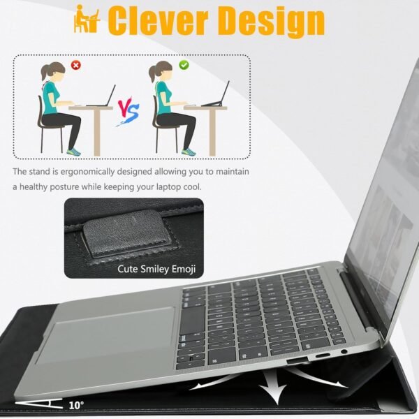 HYZUO 13,3-14 Pouces Housses Ordinateur Portable Sacoche avec Fonction Stand pour MacBook Pro 14 M4/M3/M2/M1 Pro/Max 2025-2021, MacBook Pro/Air 13,3, 13,5-13,8 Surface Laptop, HP Envy 13, Noir – Image 2