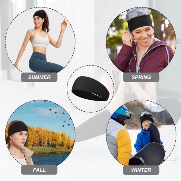 Bandeau de Sport Extensible pour Homme et Femme 4 pcs Bandeau Anti-Transpiration, Elastique Antidérapant Anti-Humidité Sports Hairband, Sportband pour Ski Course à Pied Yoga Gym – Image 4