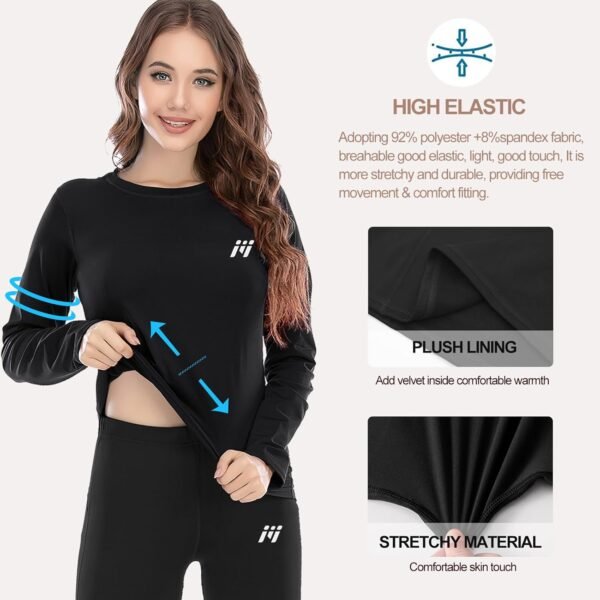 MEETWEE Tee Shirt Thermique Femme, Manche Longue Maillot de Compression Base Layer sous-Vêtements Thermique pour Sports Ski Running – Image 3