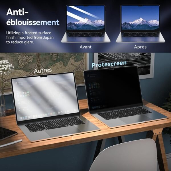 Filtre de Confidentialité pour MacBook Air 13.6 Pouces (2022-2025,M2,M3,M4),Amovible Protection Ecran Filtre Anti Espion Lumière Bleu Reflet,Laptop Privacy Screen pour Mac Air 13 (A3240,A3113,A2681) – Image 6