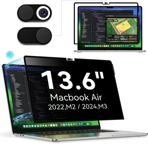 Filtre de Confidentialité pour MacBook Air 13.6 Pouces (2022-2025,M2,M3,M4),Amovible Protection Ecran Filtre Anti Espion Lumière Bleu Reflet,Laptop Privacy Screen pour Mac Air 13 (A3240,A3113,A2681)