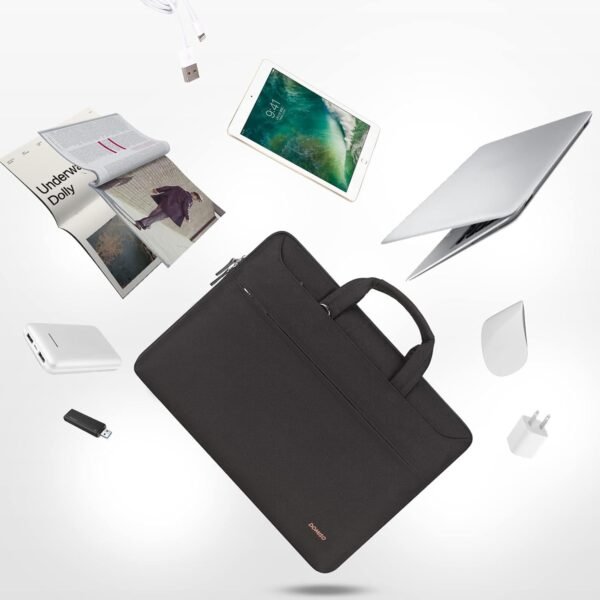 DOMISO 14 Pouces Imperméable Housse de Protection Ordinateur Portable avec Port de Chargeur USB Externe Sacoche Bandoulière pour 14" ThinkPad P14s T14s L14 Gen 2/Lenovo Yoga 520/Chromebook 3, Noir – Image 4