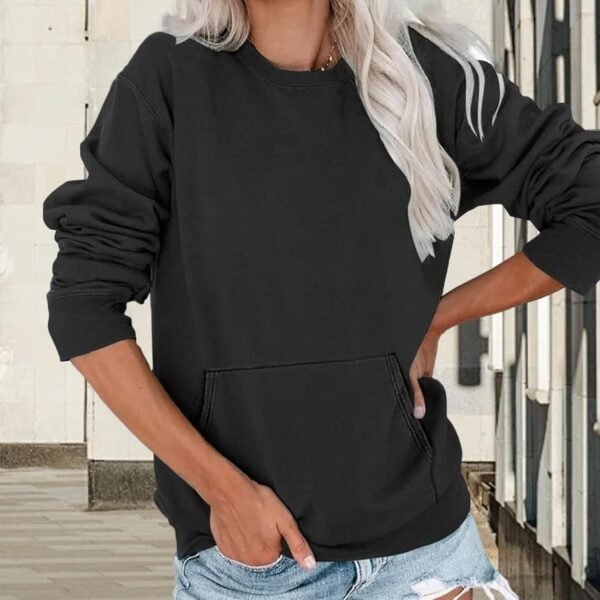 Nuoke Femmes Mode Casual Caractéristiques Poche col Rond Sweatshirt sans Capuchon Top Sweatshirt – Image 3