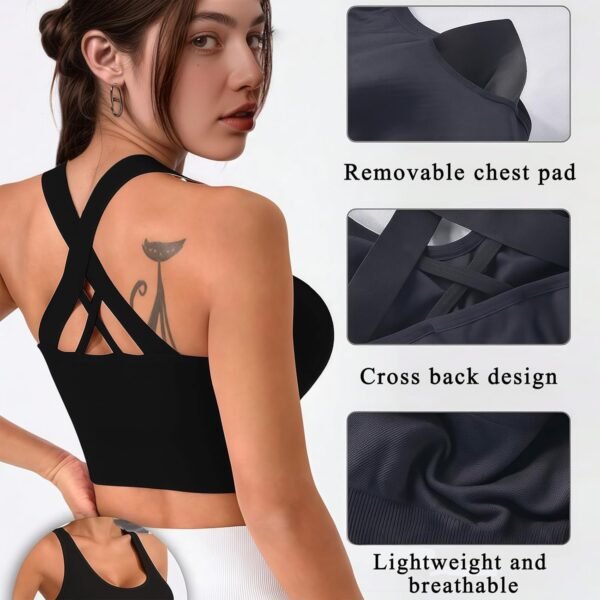 MUNSKT Brassiere Sport Femme Soutiens Gorge de Sport Femme Armature Elastique Yoga Bra Tops Amovibles Coussinets Fitness – Image 4