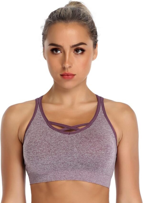 ANGOOL Femme Soutien Gorge de Sport Coussinets Amovibles Brassière Dos croisé Yoga Bustier sans Armature – Image 2