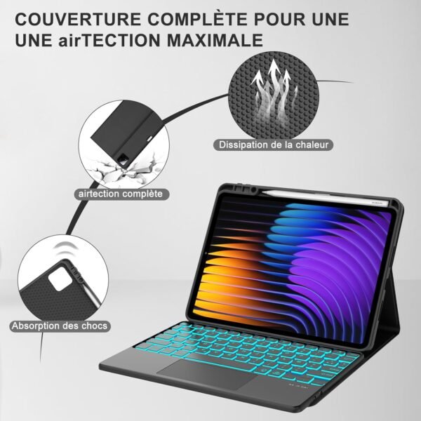 IVEOPPE Clavier Xiaomi Pad 7/7 Pro 11.2" 2025 avec Trackpad, Coque Clavier avec Touchpad, Eclairage 7 Couleurs, Rechargeable AZERTY Détachable pour Xiaomi Pad 7/7 Pro 11.2" 2025, Noir – Image 7