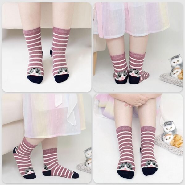 ZFSOCK Chaussettes Fantaisie Filles Enfant: Socquettes en Coton Chat Animal Motif Drôles Rigolotes Mignon Sans Couture 2-11 Ans 5 Paire – Image 4