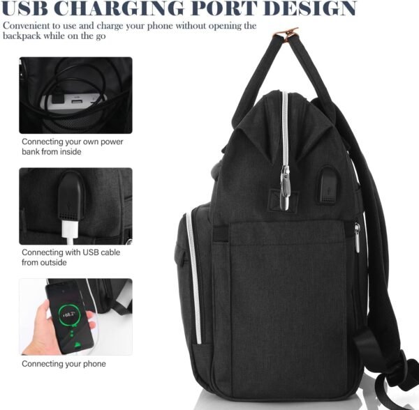 Sac à Dos Femme,Sac à Dos Ordinateur Portable 17,3 Pouces Avec Port de Chargement USB et Poche RFID Pour Collège,école,Travail,Voyage (Noir 17in) – Image 5