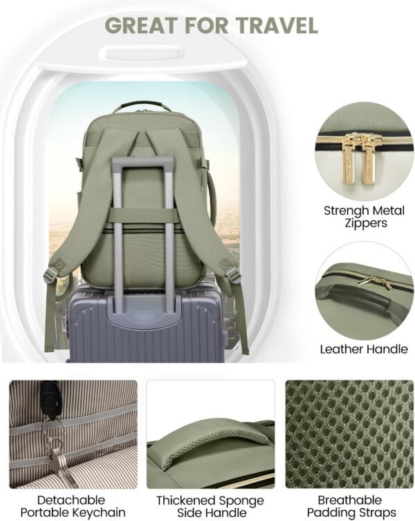LOVEVOOK Bagage à main Sac à dos, avion, de voyage pour femme Grand 40 l, étanche, avec compartiment pour ordinateur portable 17", Sac à dos de voyage pour l'école, le travail, le camping – Image 5