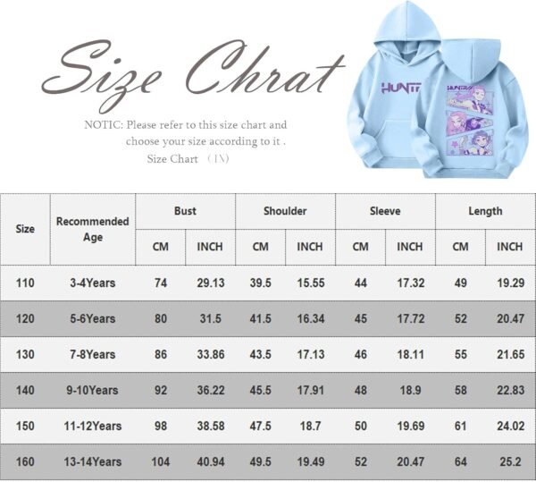 Générique Sweats à Capuche Kpop Demons Hunters Merch pour Fille Imprimés Huntrix Huntr/X Rumi Mira Zoey Pull à Manches Longues K Pop Hauts Décontractés Hoodie Unie Filles Garçons – Image 2