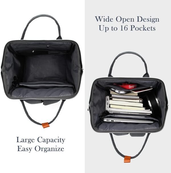 Sac à Dos Femme,Sac à Dos Ordinateur Portable 17,3 Pouces Avec Port de Chargement USB et Poche RFID Pour Collège,école,Travail,Voyage (Gris foncé 17in) – Image 3
