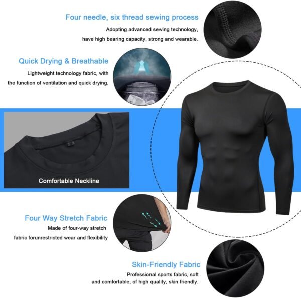 Smatstyle Maillot Compression à Manches Longues pour Homme Sports Séchage Rapide en Maille Respirante pour Course à Pied Fitness – Image 2