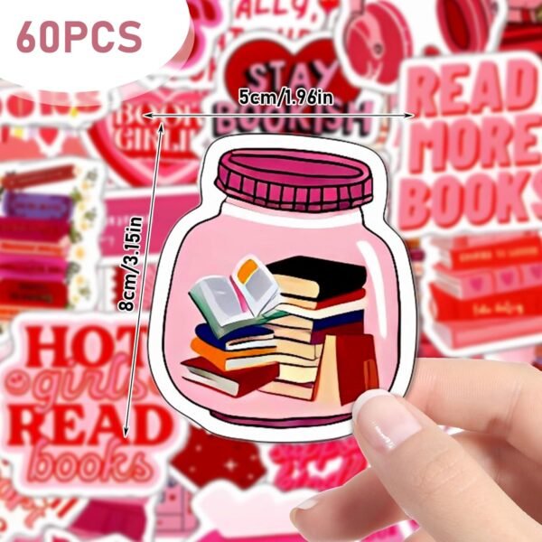 AOZUO Lot de 60 autocollants roses pour livres - Autocollants esthétiques Bookish Stuff - Pour ordinateur portable, scrapbooking, bouteilles d'eau, skateboards, journaling – Image 2