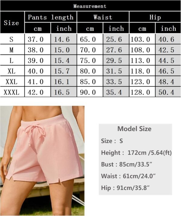 Litherday Short Femme en Coton Pantalon Court Sport Bermuda avec Poches pour Jogging Course Fitness d’Été Doux et Respirant – Image 6