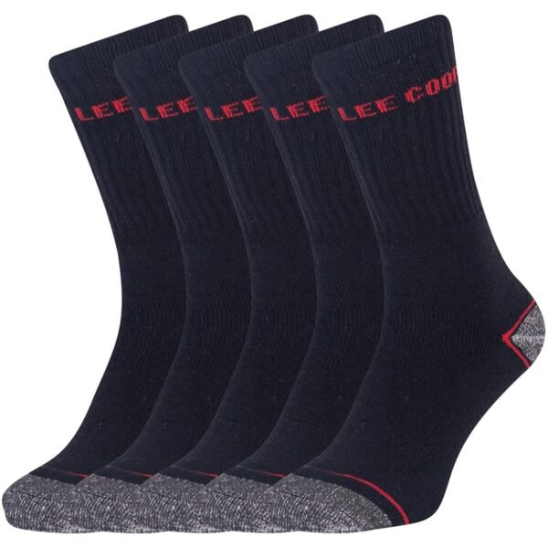 Lee Cooper LCSCK603 Chaussettes de travail pour hommes, noir/rouge, paquet de 5
