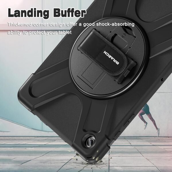 BRAECN pour Coque Samsung Galaxy Tab A9+ Plus 11 Pouces 2023, Étui de Robuste avec Film Protection, Support Rotatif à 360°et Dragonne, Bandoulière, Résistant Housse pour SM-X210/X216/X218, Noir – Image 7