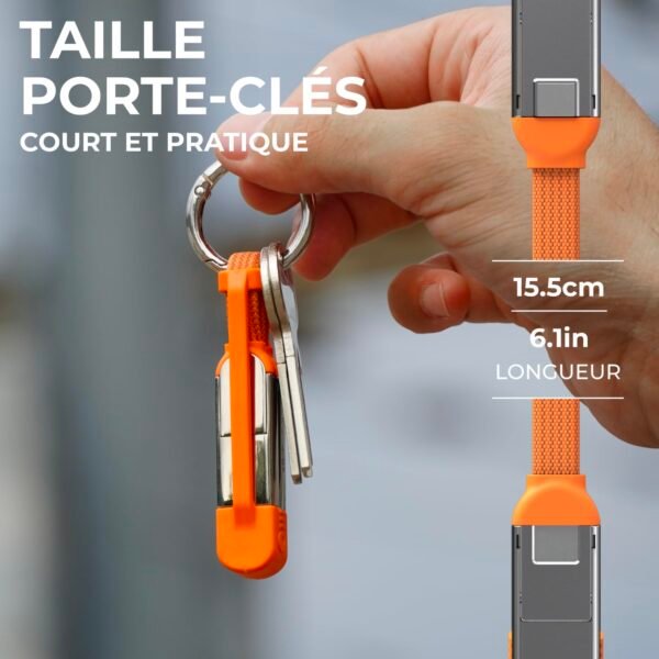 Rolling Square inCharge XS - Porte Clé avec Câble Usb C Charge Rapide 240W, Chargeur Usb C Universel 4 en 1 avec Cable Usb C/A, Cable Usb C vers Lightning et Aimant N52, Orange – Image 4