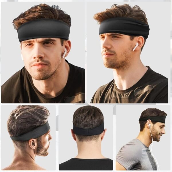 Bandeau de Sport Extensible pour Homme et Femme 4 pcs Bandeau Anti-Transpiration, Elastique Antidérapant Anti-Humidité Sports Hairband, Sportband pour Ski Course à Pied Yoga Gym – Image 5