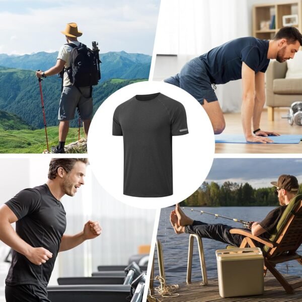 HYCOPROT T-Shirts Sport Homme Fibre Cationique Séchage Rapide Respirants Manches Courtes avec Bandes Réfléchissantes Aux Manchettes Course Entraînement Bodybuilding T-Shirts – Image 5