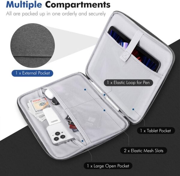 MoKo Housse Tablette 9-11 Pouces Compatible avec Pad Air M2 2024, iPad Pro 11 M4 2024, iPad Air 5/4/3/2/1, iPad 10/9/8/7 Gén 10,2, Galaxy Tab S9 11" 2023, Sacoche avec Multi-Fentes, Gris Clair – Image 3