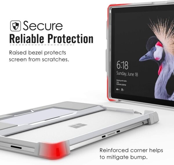 MoKo Coque Compatible Avec Microsoft Surface Pro 7 / Pro 6/Pro 5/Pro 2017/Pro 4/Pro LTE, Étui de Protection Robuste Tout-en-Un avec Porte-Stylo, Bracelet, Compatible Avec Clavier QWERTY - Gris Argenté – Image 3