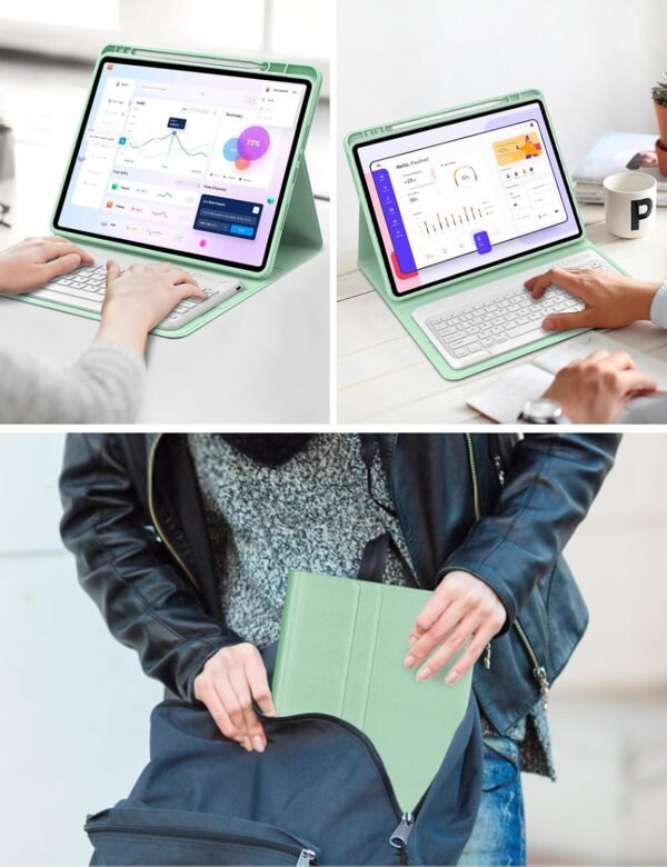 FOGARI Clavier pour Redmi Pad Pro 12.1 | Coque Clavier pour Xiaomi Pad POCO 12.1 Pouces 2024, AZERTY Français Clavier Détachable Bluetooth pour Redmi Pad Pro 12.1'', Vert Clair – Image 7