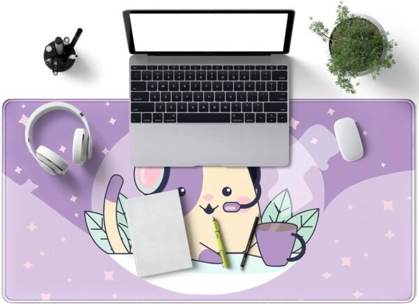 Mechanical Cattle Kawaii Tapis de Bureau Motif Chat de l'espace Violet - Grand Tapis de Souris XXL - Tapis de Souris Long pour Clavier de Jeu - 80 x 40 cm - Accessoires de Bureau Mignons pour Filles – Image 2