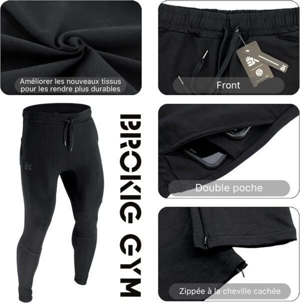 BROKIG Jogging Homme Sport Pantalon de Double Poche,Pantalons Fitness Zippés et Stretch pour Hommes Pantalon Survêtement Coton – Image 4
