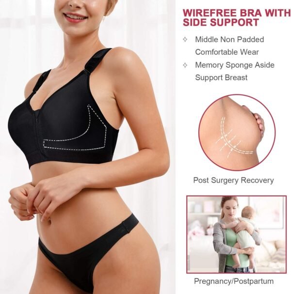 Bafully Soutien-Gorge de Sport Post-opératoire Brassière Femme Zippée Avant Zipper Lingerie Fermeture Devant pour Fitness Jogging Yoga – Image 2