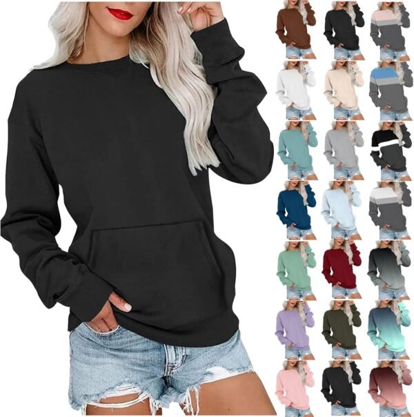 Nuoke Femmes Mode Casual Caractéristiques Poche col Rond Sweatshirt sans Capuchon Top Sweatshirt