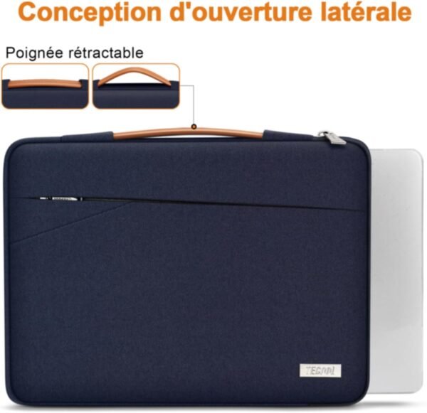 TECOOL 13,3 Pouces Housse Compatible avec MacBook Air 13 13,6 M1 M2 M3 M4(2010-2025), MacBook Pro 13(2012-2022), MacBook Pro 14 (2021-2024), Pochette 13 Ordinateur Portable Sac, Bleu Foncé – Image 5